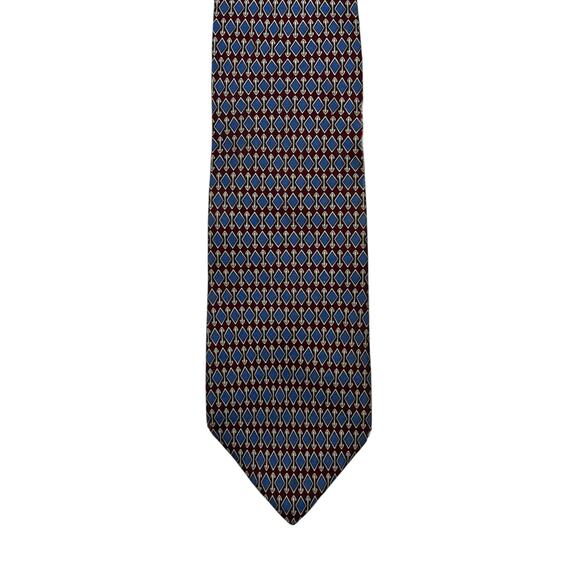 Brooks Brothers Makers Silk Neck Tie Geometric Diamond FLAW Burgundy Blue 3.5x52 - Picture 1 of 6